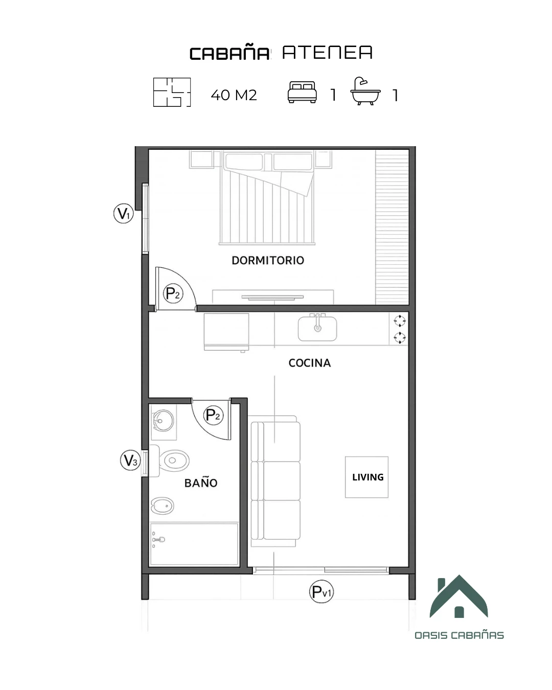 Plano de cabaña atenea